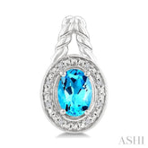 8X6 MM Cushion Shape Blue Topaz and 1/20 Ctw Single Cut Diamond Semi-Precious Earrings in Sterling Silver